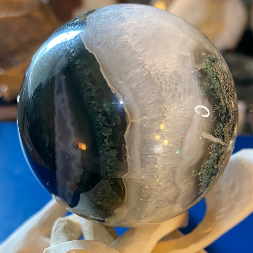 Reserved @Edith74159 Moss Agate Crystal Sphere - Decorative Home Art